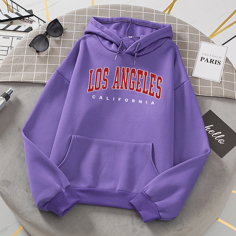 Moletom de lã feminino de Los Angeles, moletom casual com capuz