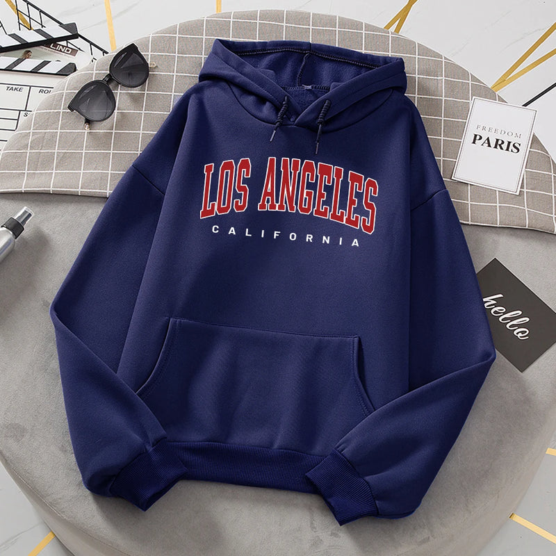 Moletom de lã feminino de Los Angeles, moletom casual com capuz