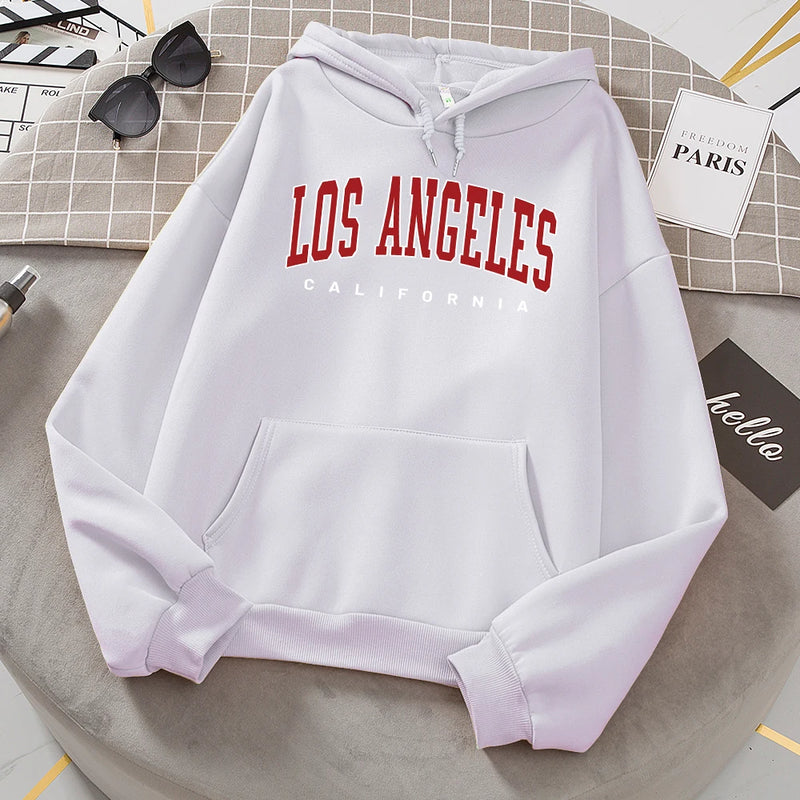 Moletom de lã feminino de Los Angeles, moletom casual com capuz