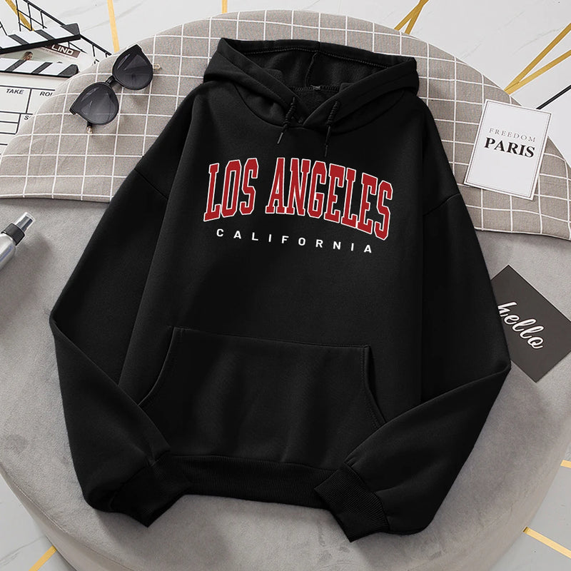 Moletom de lã feminino de Los Angeles, moletom casual com capuz