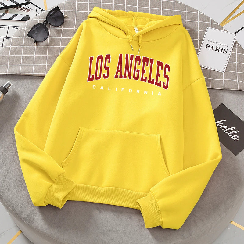 Moletom de lã feminino de Los Angeles, moletom casual com capuz