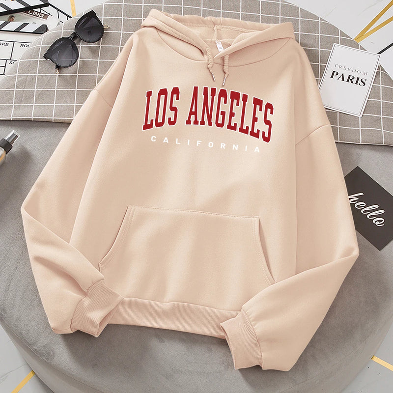 Moletom de lã feminino de Los Angeles, moletom casual com capuz