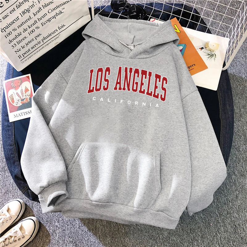 Moletom de lã feminino de Los Angeles, moletom casual com capuz