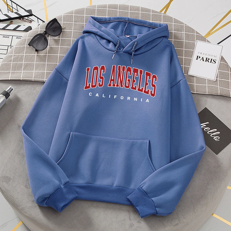 Moletom de lã feminino de Los Angeles, moletom casual com capuz