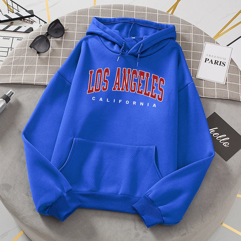 Moletom de lã feminino de Los Angeles, moletom casual com capuz