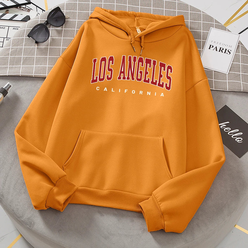 Moletom de lã feminino de Los Angeles, moletom casual com capuz